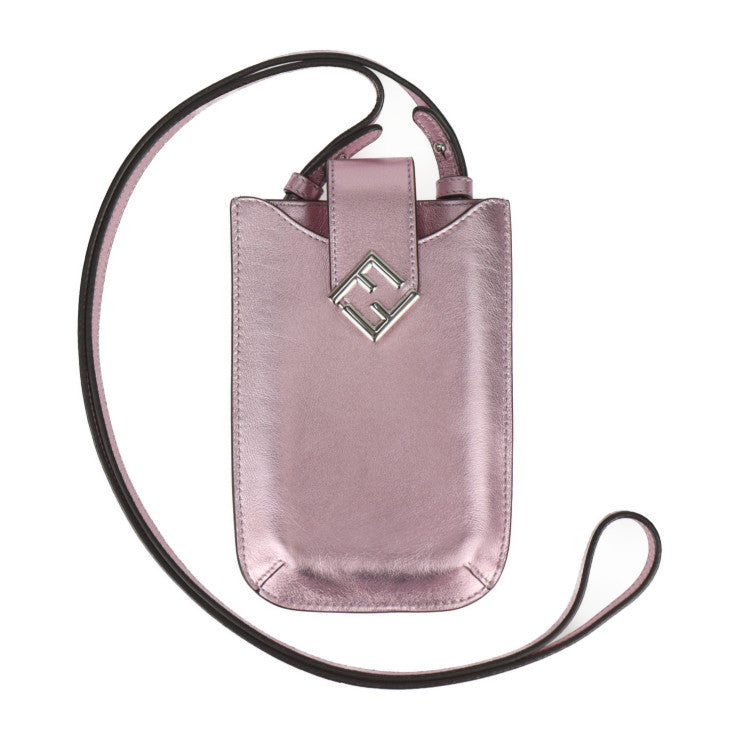 超美品 FENDI フェンディ FFダイヤモンド フォンポーチ ショルダーバッグ 7AS188 レザー ピンクメタリック シルバー金具 スマホポーチ スマホケース ストラップ