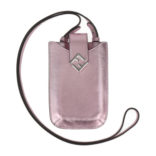 超美品 FENDI フェンディ FFダイヤモンド フォンポーチ ショルダーバッグ 7AS188 レザー ピンクメタリック シルバー金具 スマホポーチ スマホケース ストラップ