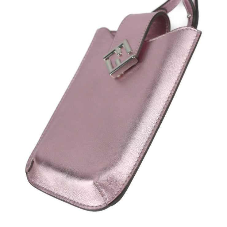 超美品 FENDI フェンディ FFダイヤモンド フォンポーチ ショルダーバッグ 7AS188 レザー ピンクメタリック シルバー金具 スマホポーチ スマホケース ストラップ