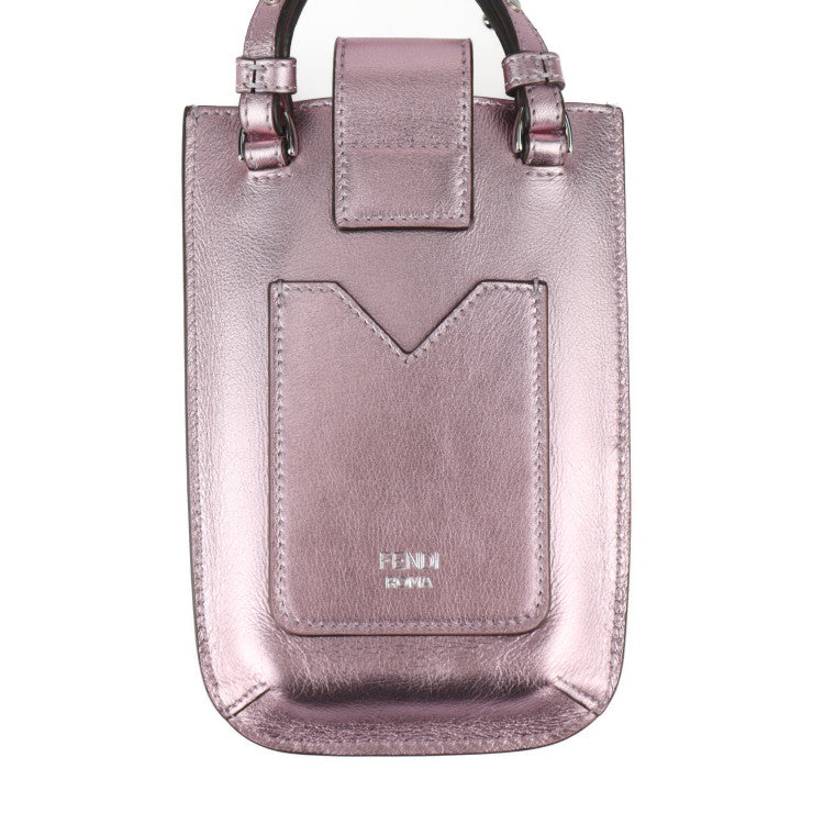 超美品 FENDI フェンディ FFダイヤモンド フォンポーチ ショルダーバッグ 7AS188 レザー ピンクメタリック シルバー金具 スマホポーチ スマホケース ストラップ