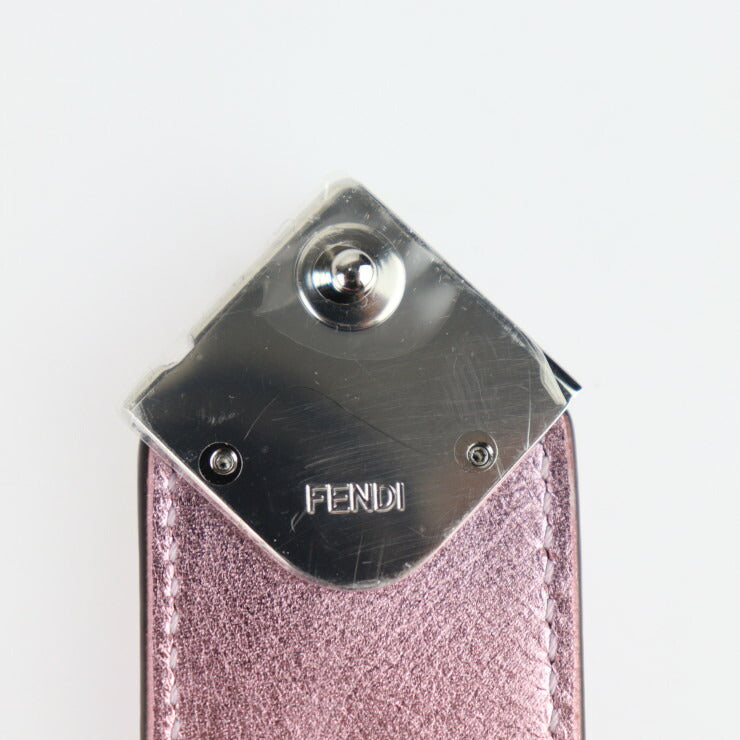 超美品 FENDI フェンディ FFダイヤモンド フォンポーチ ショルダーバッグ 7AS188 レザー ピンクメタリック シルバー金具 スマホポーチ スマホケース ストラップ