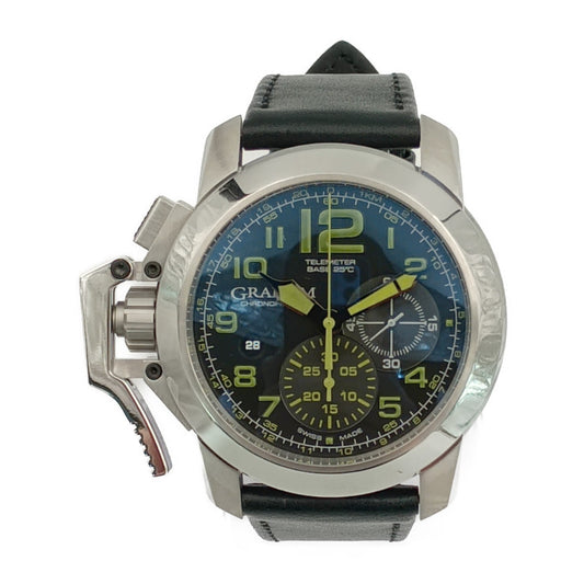 新品未使用展示品 GRAHAM グラハム 腕時計 クロノファイターオーバーサイズ 2CCAS.G01A シルバー ブラック オリーブグリーン系 ステンレス レザー メンズ 自動巻き 裏スケ デイト