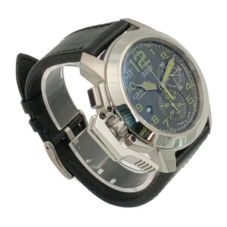 新品未使用展示品 GRAHAM グラハム 腕時計 クロノファイターオーバーサイズ 2CCAS.G01A シルバー ブラック オリーブグリーン系 ステンレス レザー メンズ 自動巻き 裏スケ デイト