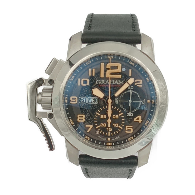 新品未使用展示品 GRAHAM グラハム 腕時計 クロノファイター オーバーサイズ 2CCAS.B32A シルバー ブラック ベージュ系 ステンレス レザー メンズ 自動巻き 裏スケ デイデイト