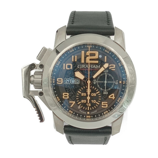 新品未使用展示品 GRAHAM グラハム 腕時計 クロノファイター オーバーサイズ 2CCAS.B32A シルバー ブラック ベージュ系 ステンレス レザー メンズ 自動巻き 裏スケ デイデイト