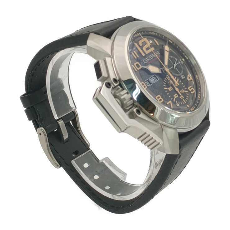 新品未使用展示品 GRAHAM グラハム 腕時計 クロノファイター オーバーサイズ 2CCAS.B32A シルバー ブラック ベージュ系 ステンレス レザー メンズ 自動巻き 裏スケ デイデイト