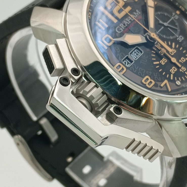 新品未使用展示品 GRAHAM グラハム 腕時計 クロノファイター オーバーサイズ 2CCAS.B32A シルバー ブラック ベージュ系 ステンレス レザー メンズ 自動巻き 裏スケ デイデイト