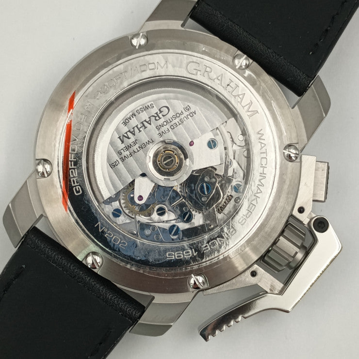 新品未使用展示品 GRAHAM グラハム 腕時計 クロノファイター オーバーサイズ 2CCAS.B32A シルバー ブラック ベージュ系 ステンレス レザー メンズ 自動巻き 裏スケ デイデイト