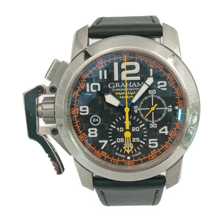 新古未使用展示品 GRAHAM グラハム 腕時計 クロノファイター オーバーサイズ 2CCAS.O01A シルバー ブラック ホワイト オレンジ系 イエロー系 ステンレス レザー メンズ 自動巻き 裏スケ デイト