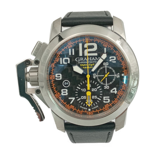 新古未使用展示品 GRAHAM グラハム 腕時計 クロノファイター オーバーサイズ 2CCAS.O01A シルバー ブラック ホワイト オレンジ系 イエロー系 ステンレス レザー メンズ 自動巻き 裏スケ デイト