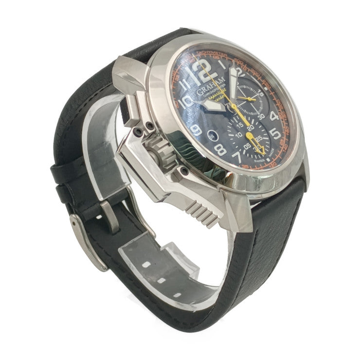 新古未使用展示品 GRAHAM グラハム 腕時計 クロノファイター オーバーサイズ 2CCAS.O01A シルバー ブラック ホワイト オレンジ系 イエロー系 ステンレス レザー メンズ 自動巻き 裏スケ デイト