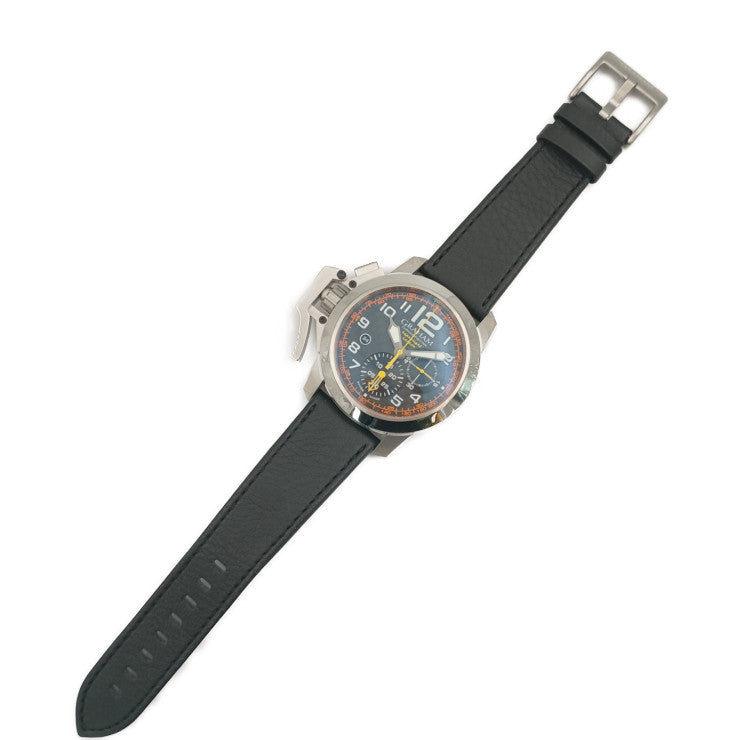 新古未使用展示品 GRAHAM グラハム 腕時計 クロノファイター オーバーサイズ 2CCAS.O01A シルバー ブラック ホワイト オレンジ系 イエロー系 ステンレス レザー メンズ 自動巻き 裏スケ デイト