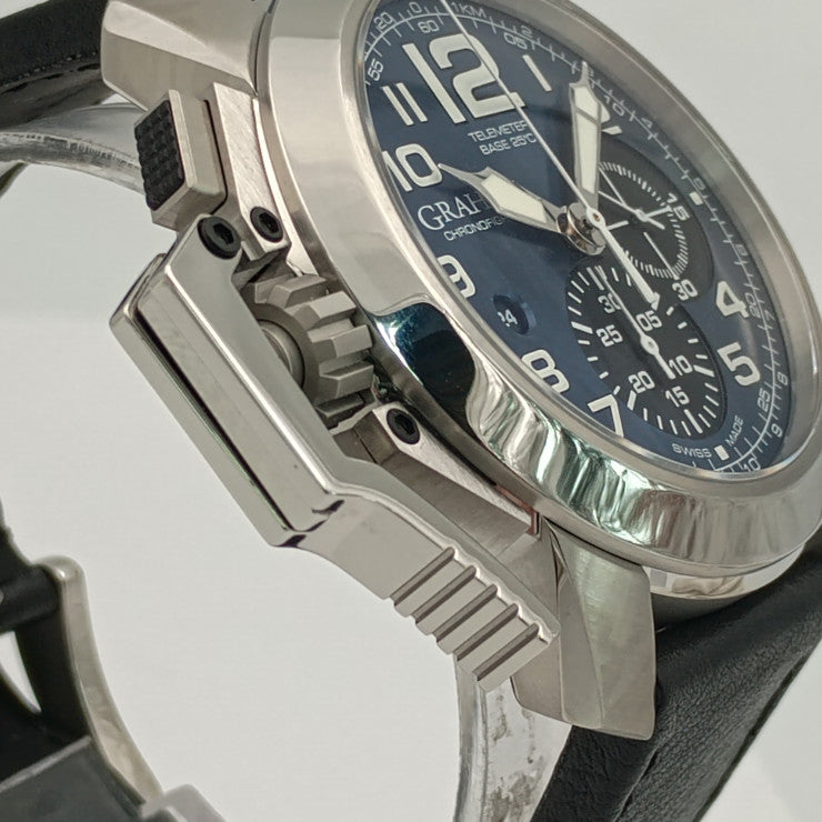 新古未使用展示品 GRAHAM グラハム 腕時計 クロノファイター オーバーサイズ 2CCAS.U01A シルバー ブルー系 ホワイト ブラック ステンレス レザー メンズ 自動巻き 裏スケ デイト