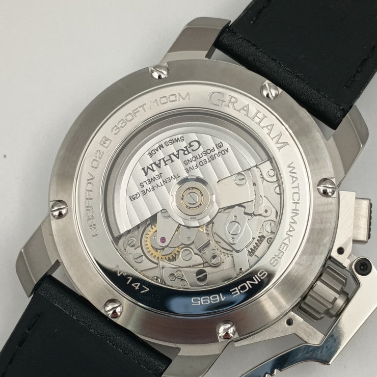 新古未使用展示品 GRAHAM グラハム 腕時計 クロノファイター オーバーサイズ 2CCAS.U01A シルバー ブルー系 ホワイト ブラック ステンレス レザー メンズ 自動巻き 裏スケ デイト