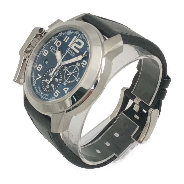 新品未使用展示品 GRAHAM グラハム 腕時計 クロノファイター オーバーサイズ 2CCAS.U01A シルバー ブルー系 ホワイト ブラック ステンレス レザー メンズ 自動巻き 裏スケ デイト