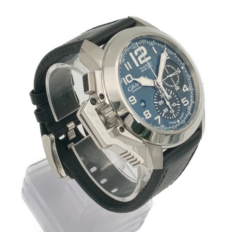新品未使用展示品 GRAHAM グラハム 腕時計 クロノファイター オーバーサイズ 2CCAS.U01A シルバー ブルー系 ホワイト ブラック ステンレス レザー メンズ 自動巻き 裏スケ デイト