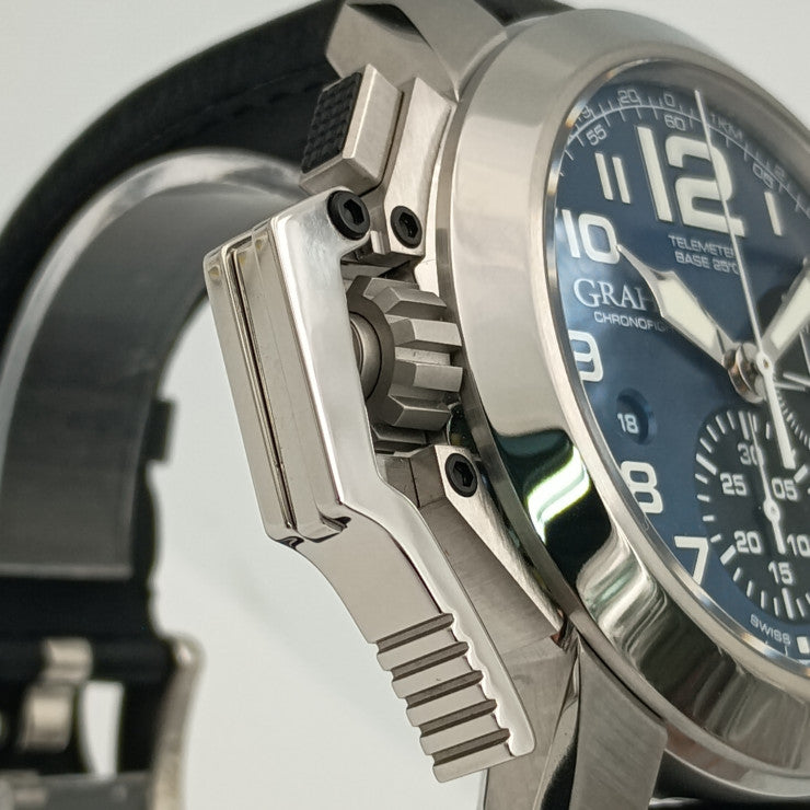 新品未使用展示品 GRAHAM グラハム 腕時計 クロノファイター オーバーサイズ 2CCAS.U01A シルバー ブルー系 ホワイト ブラック ステンレス レザー メンズ 自動巻き 裏スケ デイト