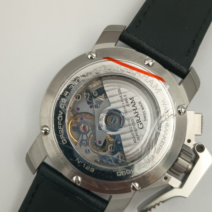 新品未使用展示品 GRAHAM グラハム 腕時計 クロノファイター オーバーサイズ 2CCAS.U01A シルバー ブルー系 ホワイト ブラック ステンレス レザー メンズ 自動巻き 裏スケ デイト