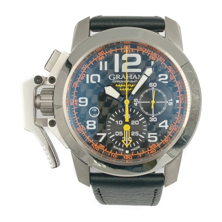 新品未使用展示品 GRAHAM グラハム 腕時計 クロノファイター オーバーサイズ 2CCAS.O01A シルバー ブラック ホワイト オレンジ系 イエロー系 ステンレス レザー メンズ 自動巻き 裏スケ デイト