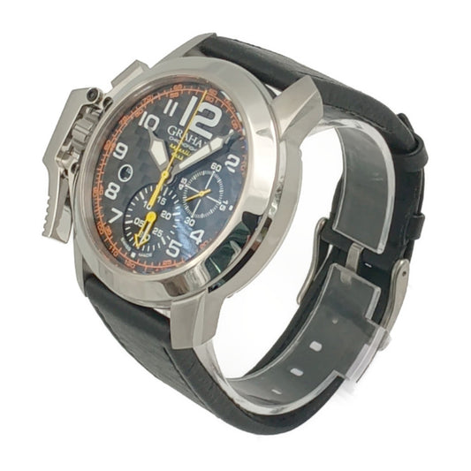 新品未使用展示品 GRAHAM グラハム 腕時計 クロノファイター オーバーサイズ 2CCAS.O01A シルバー ブラック ホワイト オレンジ系 イエロー系 ステンレス レザー メンズ 自動巻き 裏スケ デイト