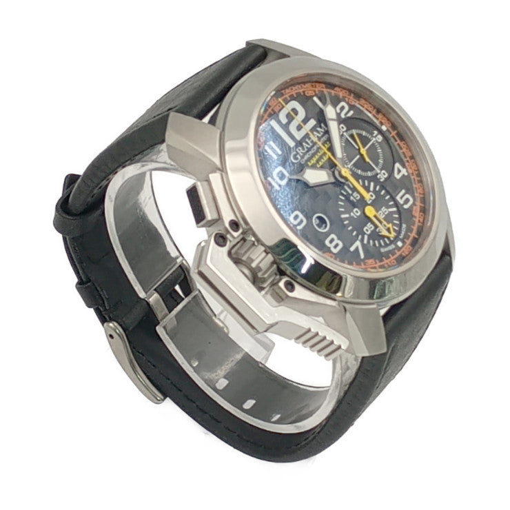 新品未使用展示品 GRAHAM グラハム 腕時計 クロノファイター オーバーサイズ 2CCAS.O01A シルバー ブラック ホワイト オレンジ系 イエロー系 ステンレス レザー メンズ 自動巻き 裏スケ デイト