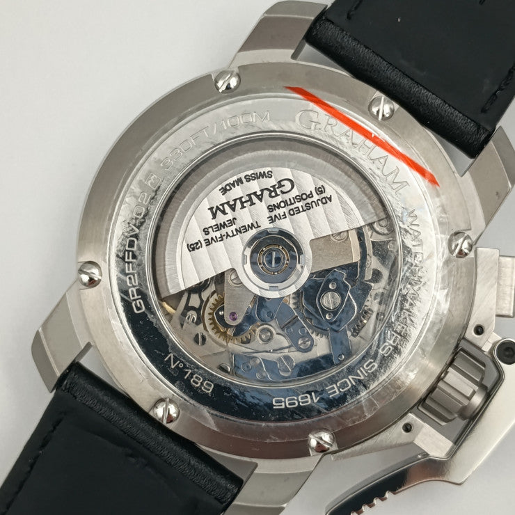 新品未使用展示品 GRAHAM グラハム 腕時計 クロノファイター オーバーサイズ 2CCAS.O01A シルバー ブラック ホワイト オレンジ系 イエロー系 ステンレス レザー メンズ 自動巻き 裏スケ デイト