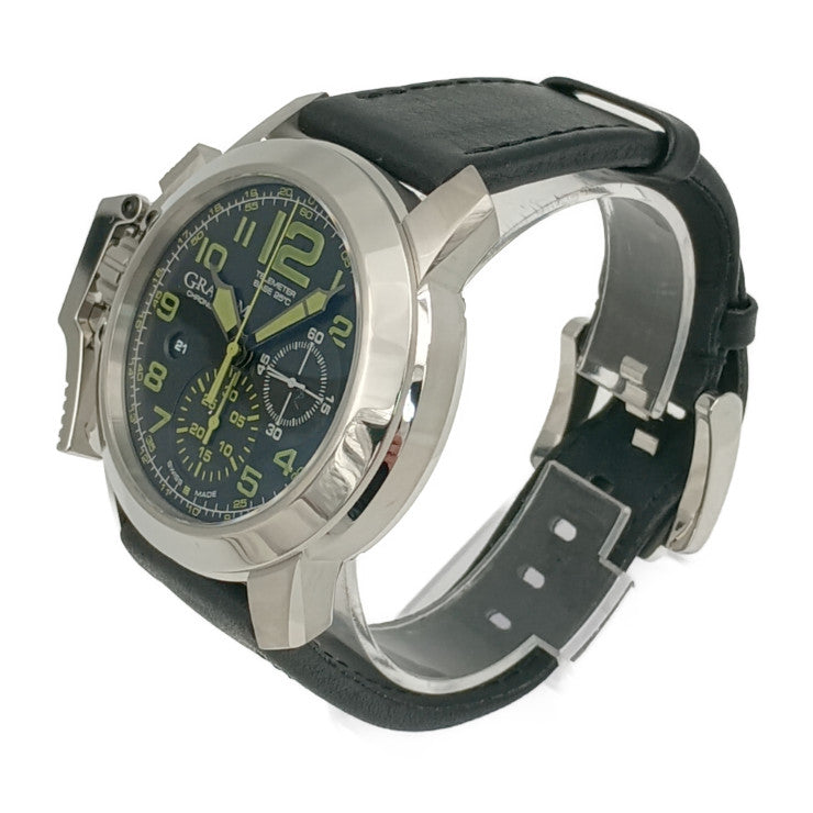 新品未使用展示品 GRAHAM グラハム 腕時計 クロノファイターオーバーサイズ 2CCAS.G01A シルバー ブラック オリーブグリーン系 ステンレス レザー メンズ 自動巻き 裏スケ デイト
