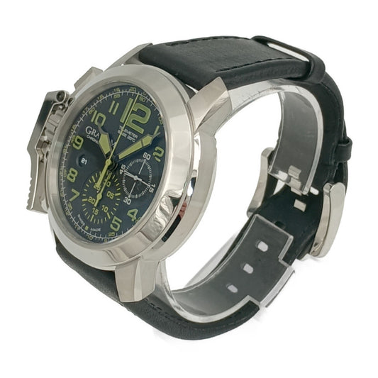 新品未使用展示品 GRAHAM グラハム 腕時計 クロノファイターオーバーサイズ 2CCAS.G01A シルバー ブラック オリーブグリーン系 ステンレス レザー メンズ 自動巻き 裏スケ デイト