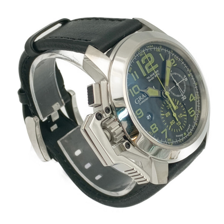 新品未使用展示品 GRAHAM グラハム 腕時計 クロノファイターオーバーサイズ 2CCAS.G01A シルバー ブラック オリーブグリーン系 ステンレス レザー メンズ 自動巻き 裏スケ デイト