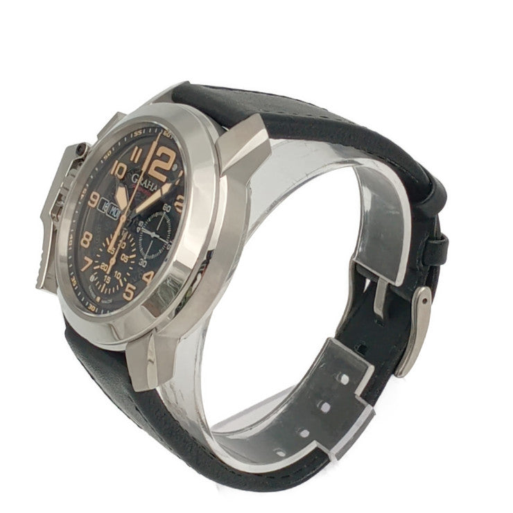 新古未使用展示品 GRAHAM グラハム 腕時計 クロノファイター オーバーサイズ 2CCAS.B32A シルバー ブラック ベージュ系 ステンレス レザー メンズ 自動巻き 裏スケ デイデイト