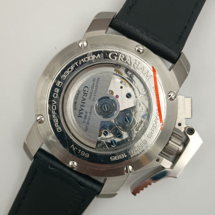 新古未使用展示品 GRAHAM グラハム 腕時計 クロノファイター オーバーサイズ 2CCAS.B32A シルバー ブラック ベージュ系 ステンレス レザー メンズ 自動巻き 裏スケ デイデイト