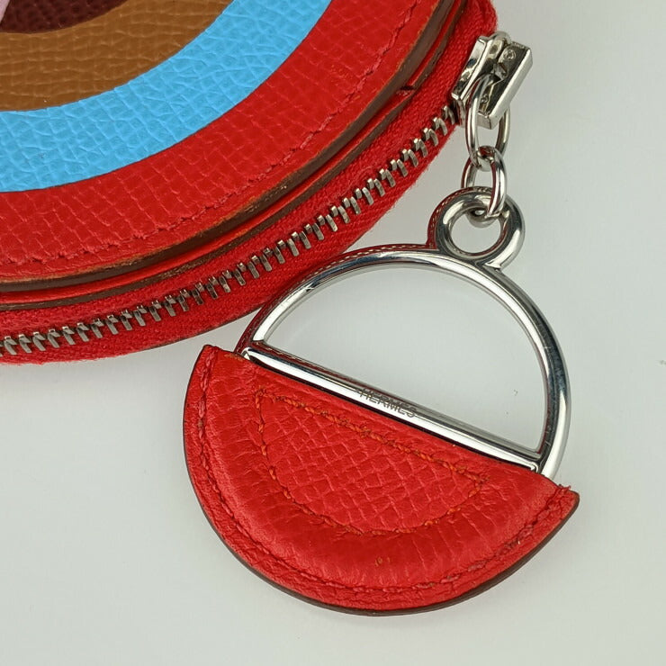 超美品 HERMES エルメス 小銭入れ カードケース IN THE LOOP MINI インザループミニ コインケース H077700CJAB ROUGE DE COEUR レッド系 マルチカラー シルバー金具 ヴォーエプソン レディース 二つ折り