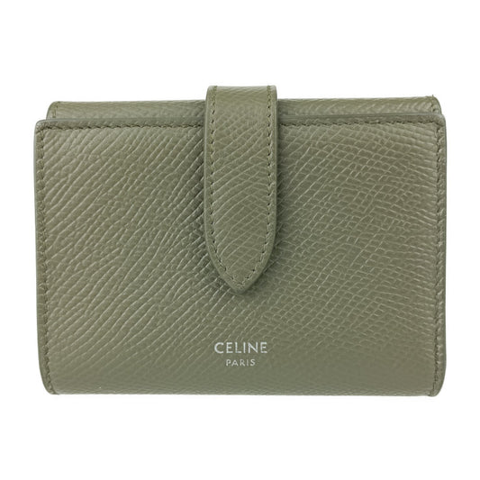 美品 CELINE セリーヌ 三つ折り財布 ファインストラップウォレット 10H483BEL.31DO ダークオリーブ グレインドカーフスキン レディース コンパクト財布