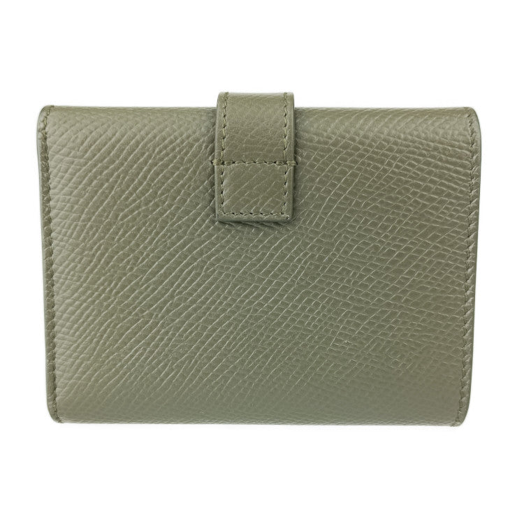 美品 CELINE セリーヌ 三つ折り財布 ファインストラップウォレット 10H483BEL.31DO ダークオリーブ グレインドカーフスキン レディース コンパクト財布