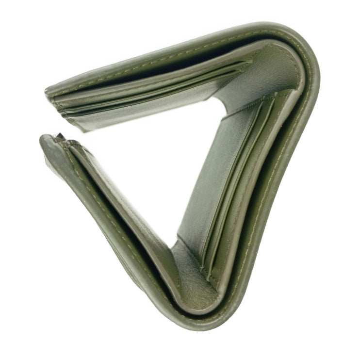 美品 CELINE セリーヌ 三つ折り財布 ファインストラップウォレット 10H483BEL.31DO ダークオリーブ グレインドカーフスキン レディース コンパクト財布