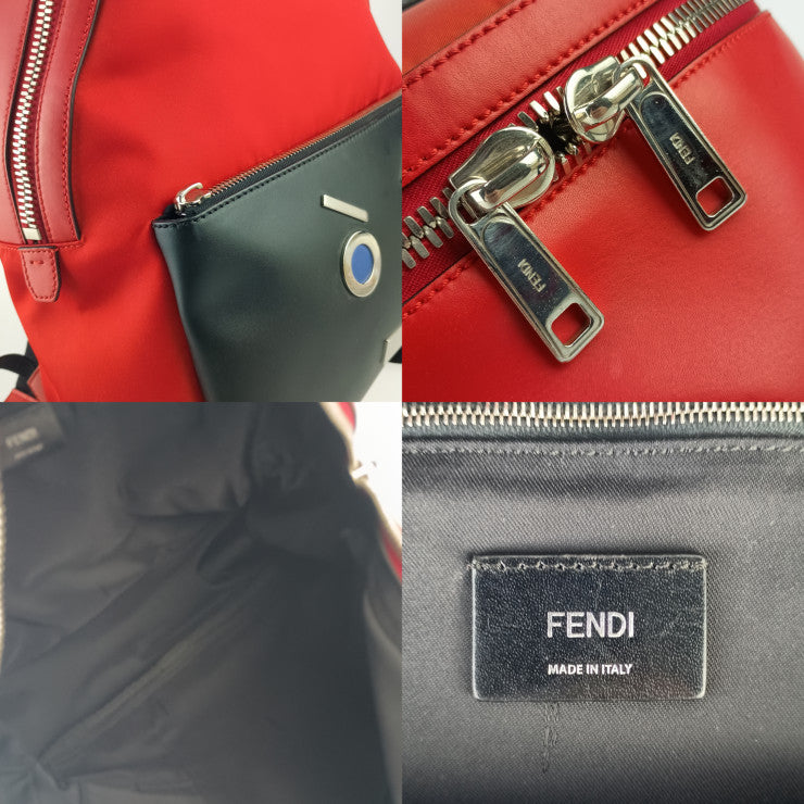 FENDI フェンディ リュックサック モンスターシリーズ フェンディ フェイス バックパック 7VZ012 レッド ブラック ナイロン レザー メンズ シルバー金具