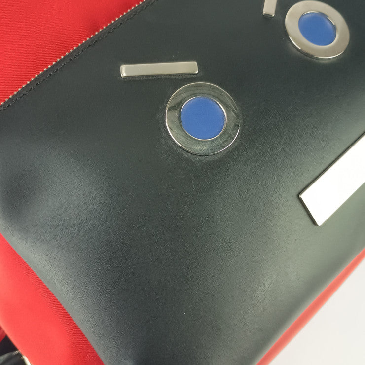 FENDI フェンディ リュックサック モンスターシリーズ フェンディ フェイス バックパック 7VZ012 レッド ブラック ナイロン レザー メンズ シルバー金具