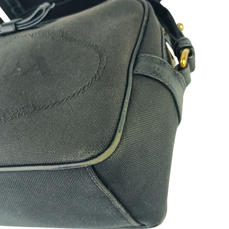 PRADA プラダ クロスボディバッグ ロゴ ジャガード ショルダーバッグ 1BH089 ブラック キャンバス レザー レディース リボン ゴールド金具