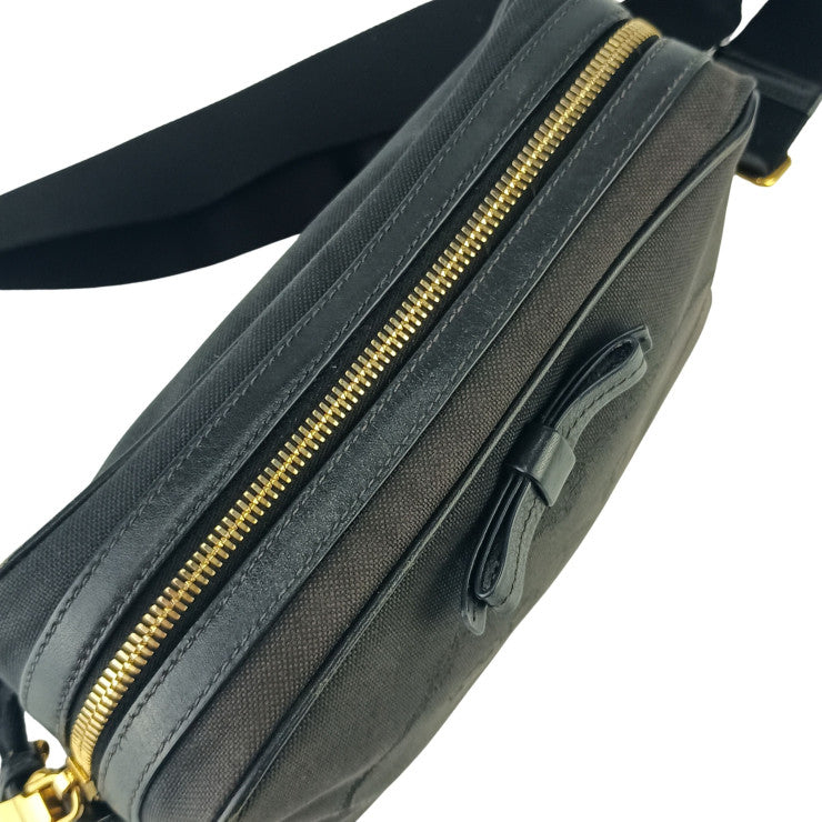 PRADA プラダ クロスボディバッグ ロゴ ジャガード ショルダーバッグ 1BH089 ブラック キャンバス レザー レディース リボン ゴールド金具