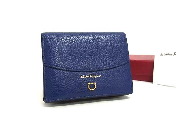 Salvatore Ferragamo フェラガモ 財布 ガンチーニ 220260 ブルー ブラック レザー ユニセックス 二つ折り 財布