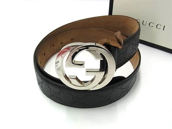 GUCCI グッチ ベルト インターロッキングG 411924 ブラック グッチシマ メンズ シルバー金具