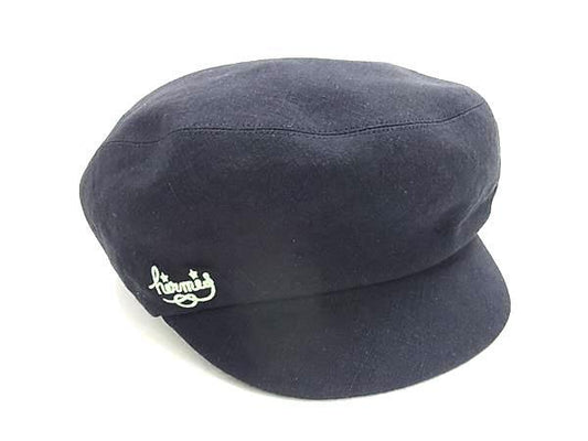 HERMES エルメス キャスケット Paola パオラ ネイビー リネン100％ レディース 帽子 ロゴ刺繍 チェック柄 美品