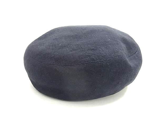 HERMES エルメス キャスケット Paola パオラ ネイビー リネン100％ レディース 帽子 ロゴ刺繍 チェック柄 美品