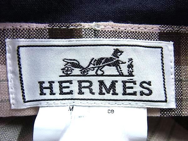 HERMES エルメス キャスケット Paola パオラ ネイビー リネン100％ レディース 帽子 ロゴ刺繍 チェック柄 美品
