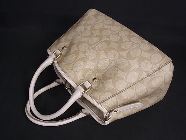 COACH コーチ ハンドバッグ シグネチャー F34605 ベージュ アイボリー PVC×レザー レディース 2WAY 美品