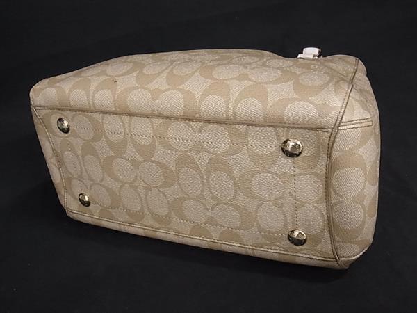 COACH コーチ ハンドバッグ シグネチャー F34605 ベージュ アイボリー PVC×レザー レディース 2WAY 美品