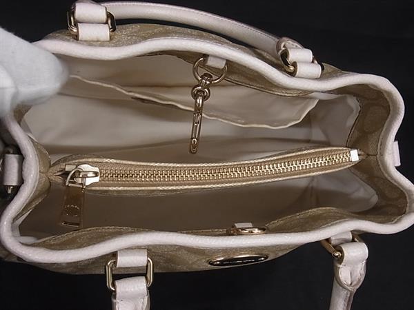 COACH コーチ ハンドバッグ シグネチャー F34605 ベージュ アイボリー PVC×レザー レディース 2WAY 美品