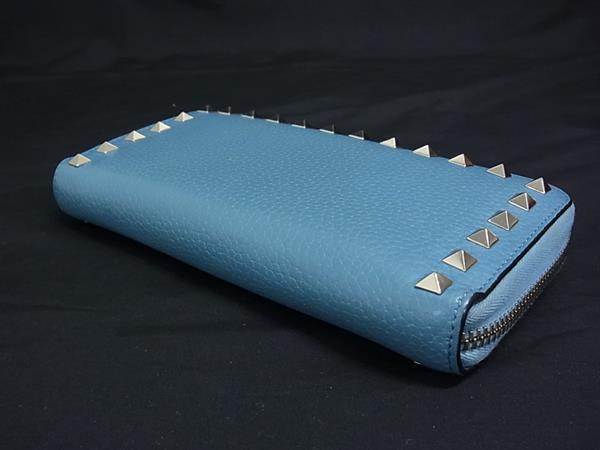 VALENTINO GARAVANI ヴァレンティノ ガラヴァーニ 財布 ロックスタッズ RW0P0645VSH ライトブルー シルバー レザー レディース ラウンドファスナー 長財布