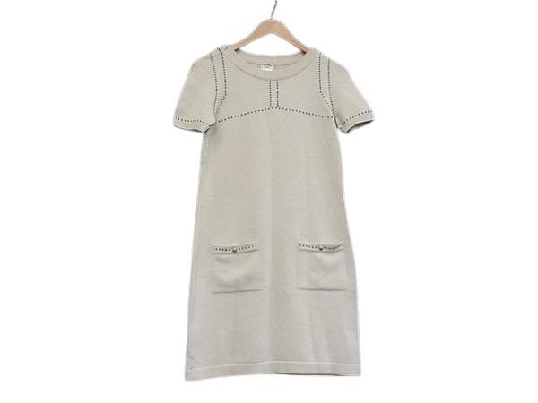 CHANEL シャネル ワンピース ココマーク P36503 アイボリー系 カシミヤ100％ レディース 半袖 ニット 超美品