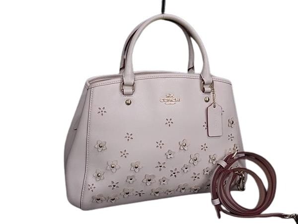 COACH コーチ ハンドバッグ ラグジュアリーフローラルアップリケ 37659 アイボリー系 レザー レディース 2WAY 美品